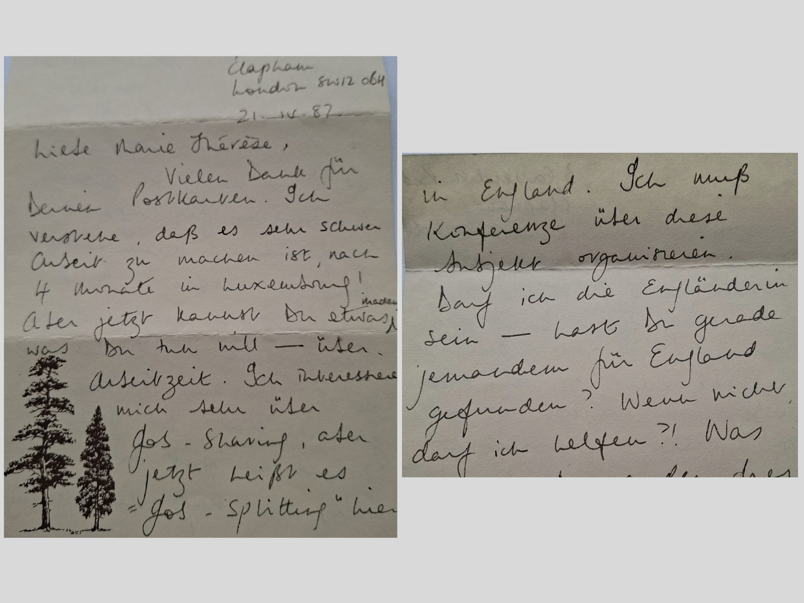 A letter from London, 21 April 1987 – Jo wanted to help build the European job-sharing network. © Marie-Therese Herbers